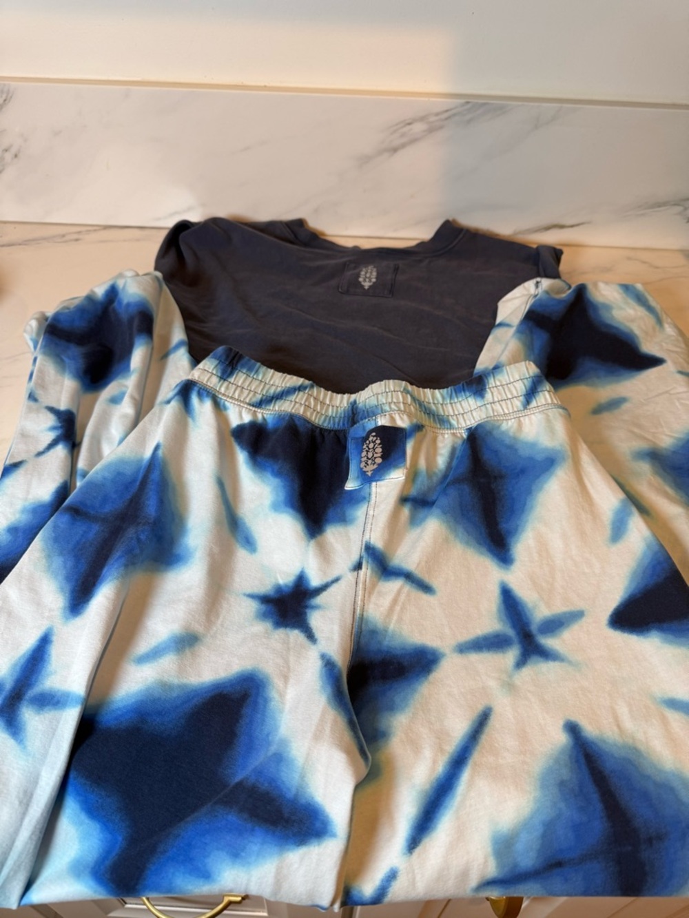 FP movement top and bottom set in tie dye blue
